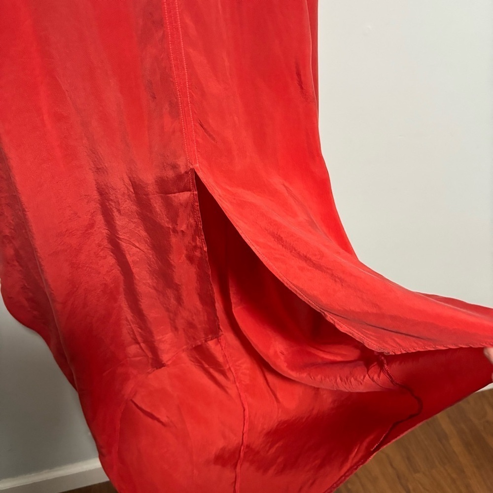 NEW European Culture Trapeze Red/Orange Silky Sleeveless Tie Waist Cocoon Dress - Picture 7 of 10